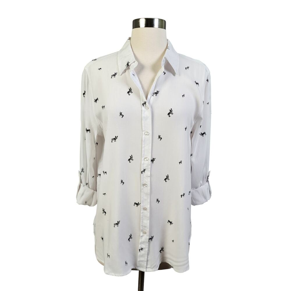 Jane and Delancey Womens French Bulldog "Frenchie" Button Down Tunic Size Medium